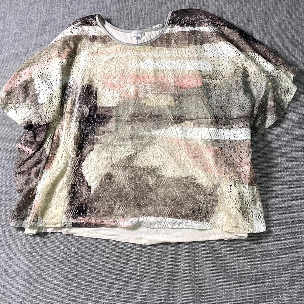 Avenue Sheer Blouse Top Womens 22/24 Multi Abstract Print Lined Lace Overlay